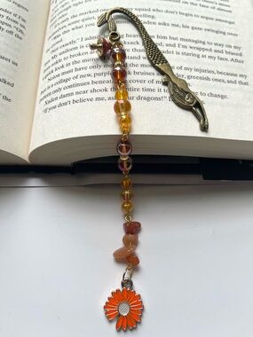 Handmade Orange Daisy Beaded Bookmark | Cute Reader Gift